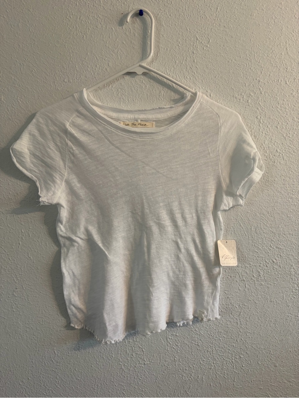 Free People White Short Sleeve Ruffle-Hem Tee